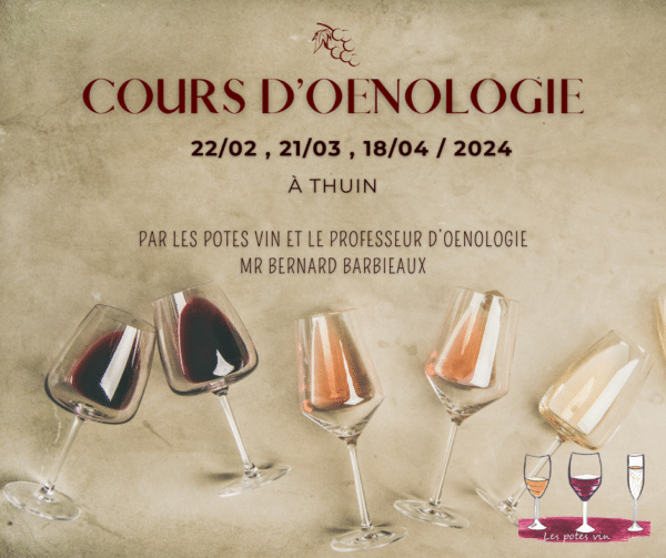 COURS D’ŒNOLOGIE LES POTES VIN - 2ème module: 3 cours (22/02, 21/03, 18/04/2024)