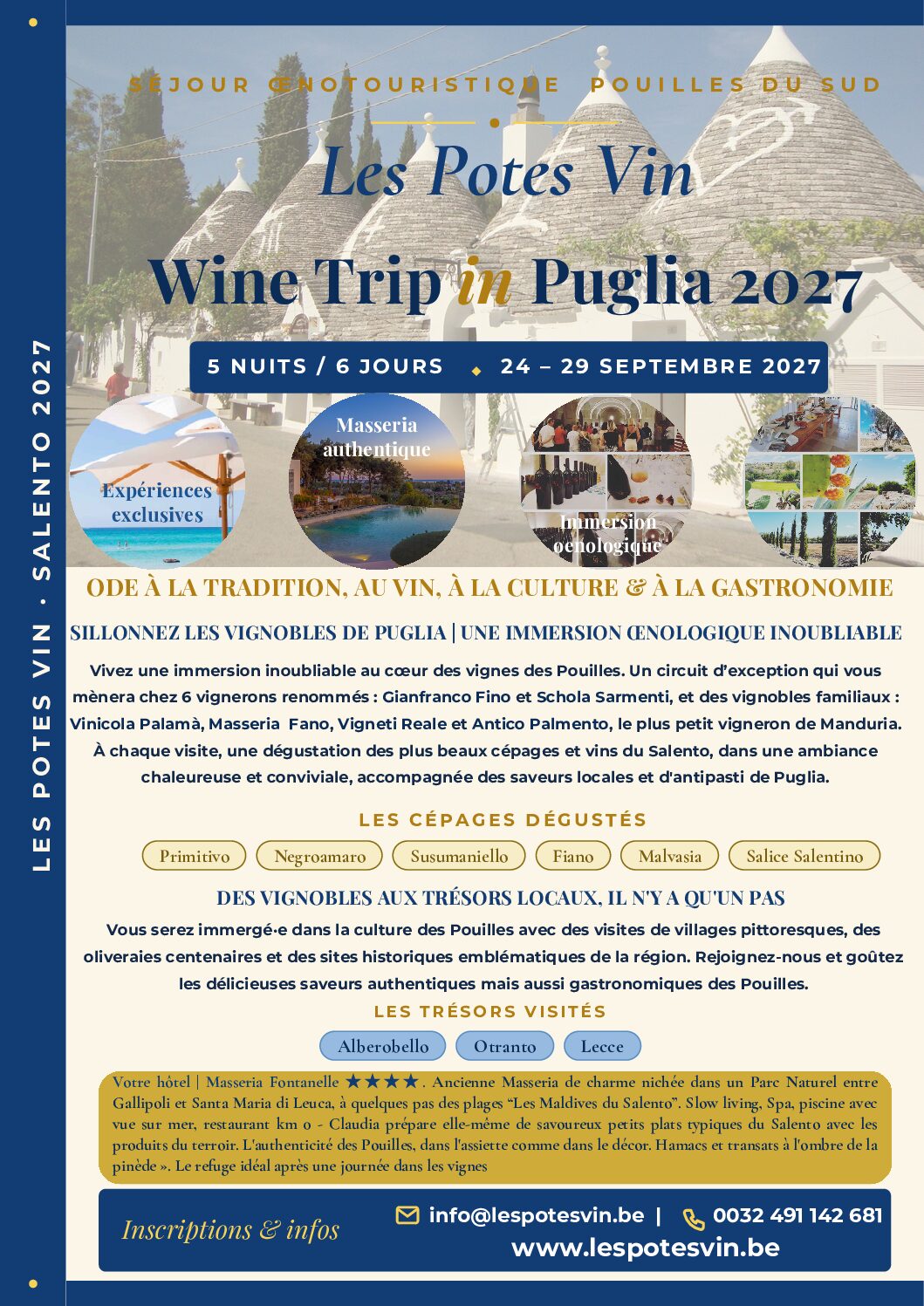 Séjour œnotouristique dans les Pouilles Sud 24-29 Septembre 2027 - Je souhaite recevoir plus d'informations