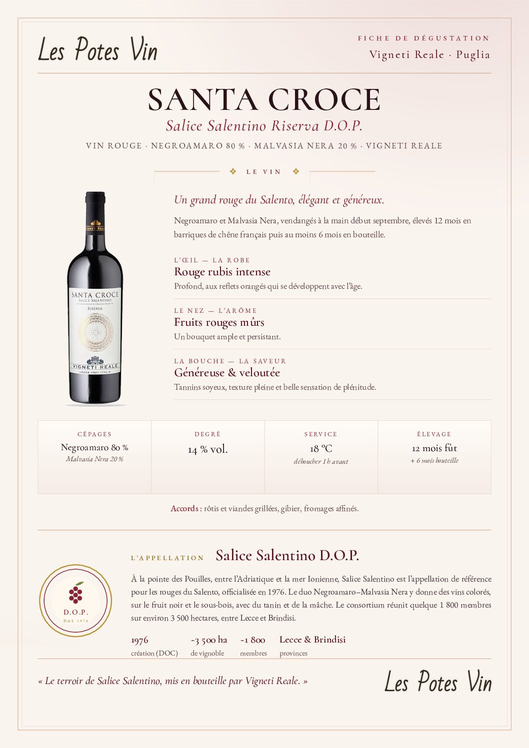 SANTA CROCE - Salice Salentino Réserve - Vigneti Reale - PUGLIA – Image 5
