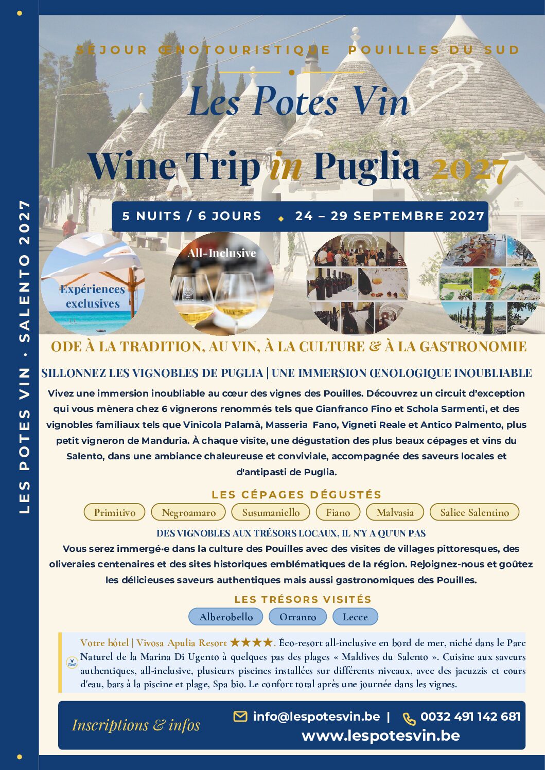 Séjour œnotouristique dans les Pouilles Sud 24-29 Septembre 2027 - Je souhaite recevoir plus d'informations