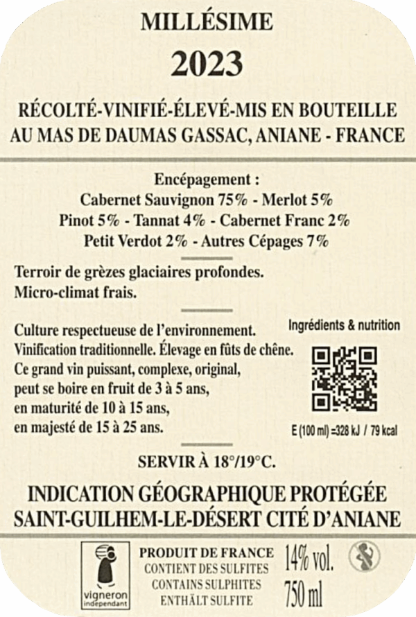 Mas de Daumas Gassac rouge – Vin de Pays de l’Herault 2023 – Image 5